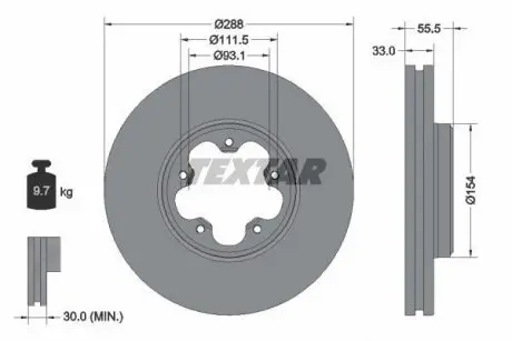 Диск тормозной (передний) Ford Transit 13- (RWD) (288x33) PRO TEXTAR 93260603