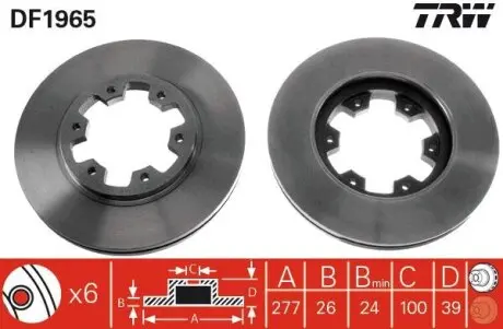 Диск тормозной (передний) Nissan Pathfinder I 86-95/Ford Maverick 93-98 (277x26) TRW DF1965