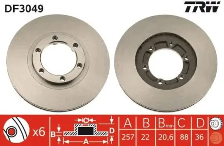 Диск тормозной передний Лев/Правый OPEL CAMPO, FRONTERA A, FRONTERA A SPORT 09.80-06.12 TRW DF3049