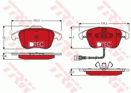 Керамические Тормозные колодки передний, AUDI Q3; SEAT ALHAMBRA; VW PASSAT B7, SHARAN, TIGUAN 1.4-2.5 09.07-12.22 TRW GDB1762DTE