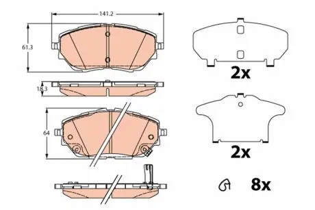 Комплект передних тормозных колодок, TOYOTA C-HR, COROLLA 1.2/1.8H/2.0H 10.16- TRW GDB2290