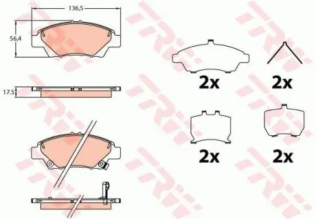 Комплект передних тормозных колодок, HONDA JAZZ IV 1.3 09.15- TRW GDB3643