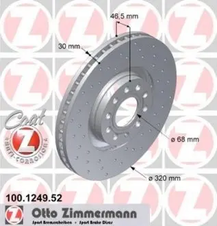 Диск тормозной (передний) Audi A4/A6 97-08 (320x30) (с покрытием) (с отверстием) (вент.) ZIMMERMANN 100124952