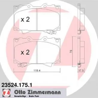 Колодки тормозные (передние) Toyota Land Cruiser 90-07- (Sumitomo) ZIMMERMANN 23524.175.1