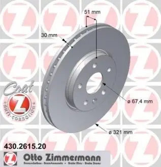 Диск тормозной (передний) Opel Insignia A 08- (321x30) (с покрытием) (вентилированный) ZIMMERMANN 430.2615.20