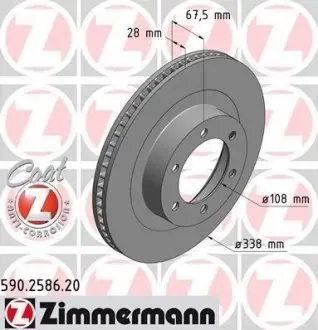Диск тормозной (передний) Toyota Land Cruiser 3.0-4.0 D 02-10 (338x28) (с покрытием) (вентилированный) ZIMMERMANN 590.2586.20