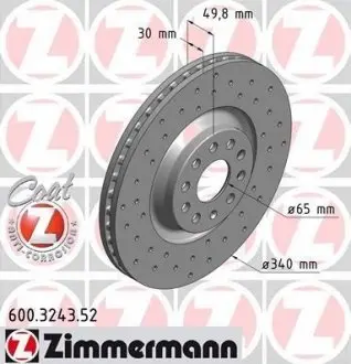 Диск тормозной (передний) Audi A3/Skoda Octavia/VW Golf 13-/Passat 08- (340x30)(отверстие) (вент) ZIMMERMANN 600.3243.52